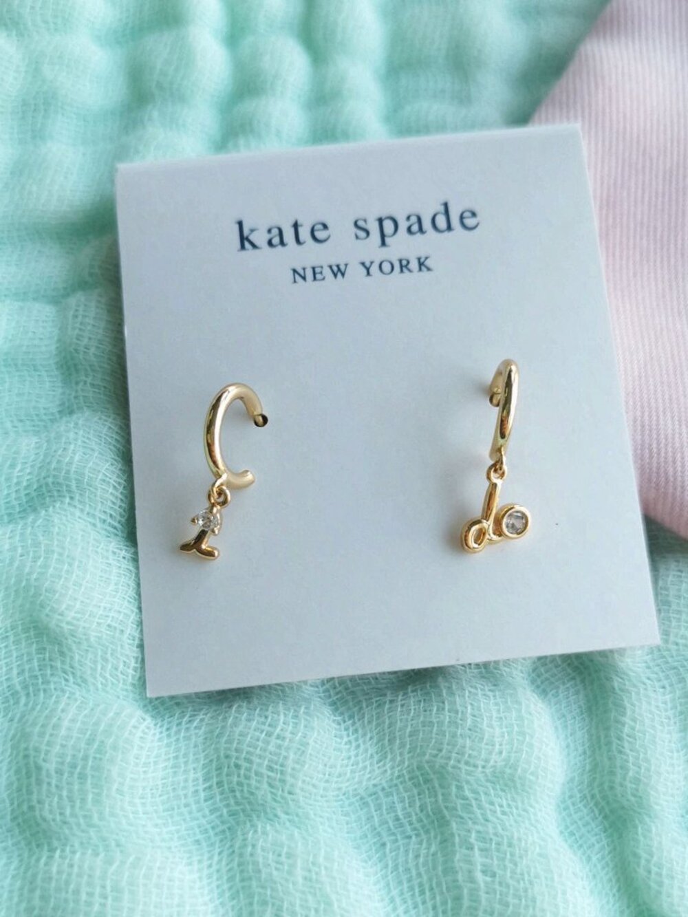 New Kate Spade Gold Clear Huggie Earrings Say Yes I Do Elegant Authentic